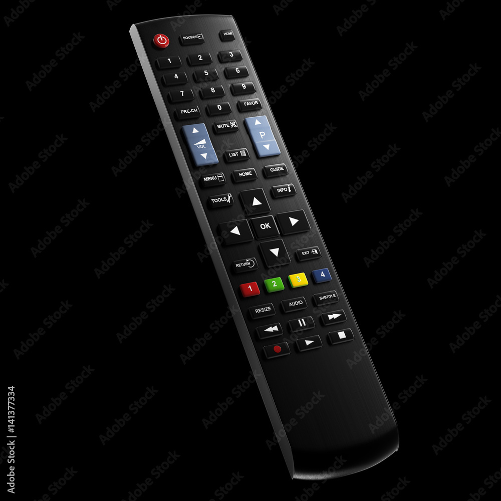black TV remote control isolated on black background 3d rendering black TV remote control isolated on black background 3d rendering