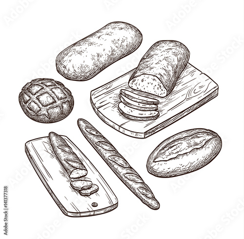 Hand drawn bread set.