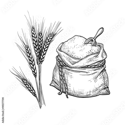 Wheat and sack of flour.