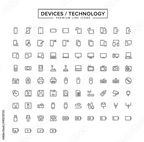 Devices Technology line icon set
