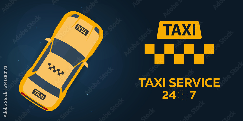 Fototapeta Taxi service. Taxi car. Vector flat illustration.