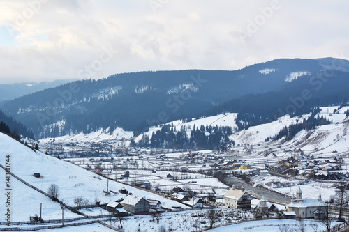 Winter landscape with a mountain valley.