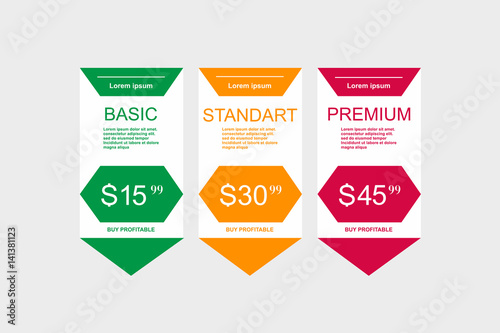 Internet traffic.Set offer tariffs. ui ux vector banner for web app. set pricing table, order, box, button, list with plan for website in flat design photo