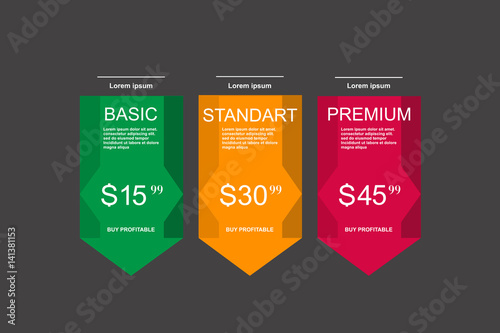 Internet traffic.Set offer tariffs. ui ux vector banner for web app. set pricing table, order, box, button, list with plan for website in flat design photo