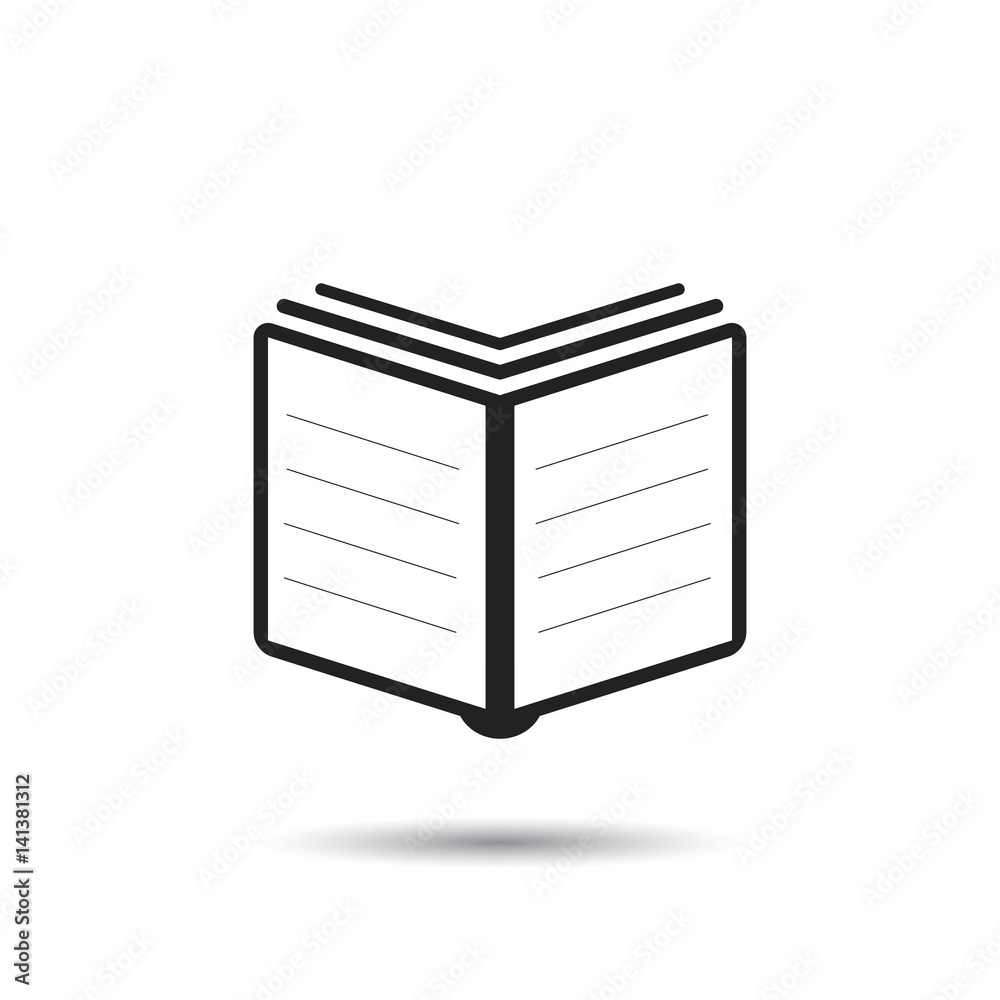 Book icon. Flat vector illustration. Book sign symbol with shadow on white background. Book icon. Flat vector illustration. Book sign symbol with shadow on white background.