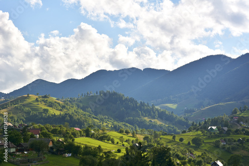 Green hills in mountain valley. spring landscape