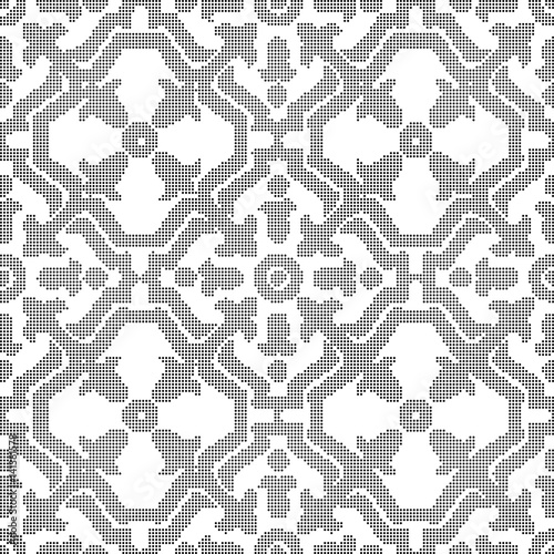 Halftone round black seamless background polygon cross frame