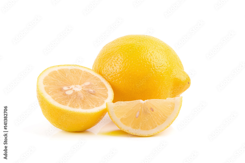 Fresh ripe lemons isolated on white background.