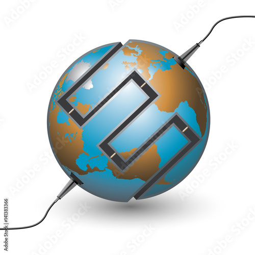 
Vector illustration depicting two connecting half of the globe using wires
