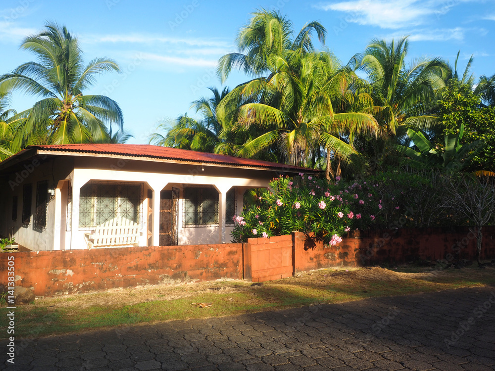typical island house architecture palm trees Big Corn Island Nicaragua Central America