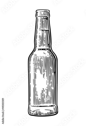 Open beer bottle. Vintage black vector engraving illustration.