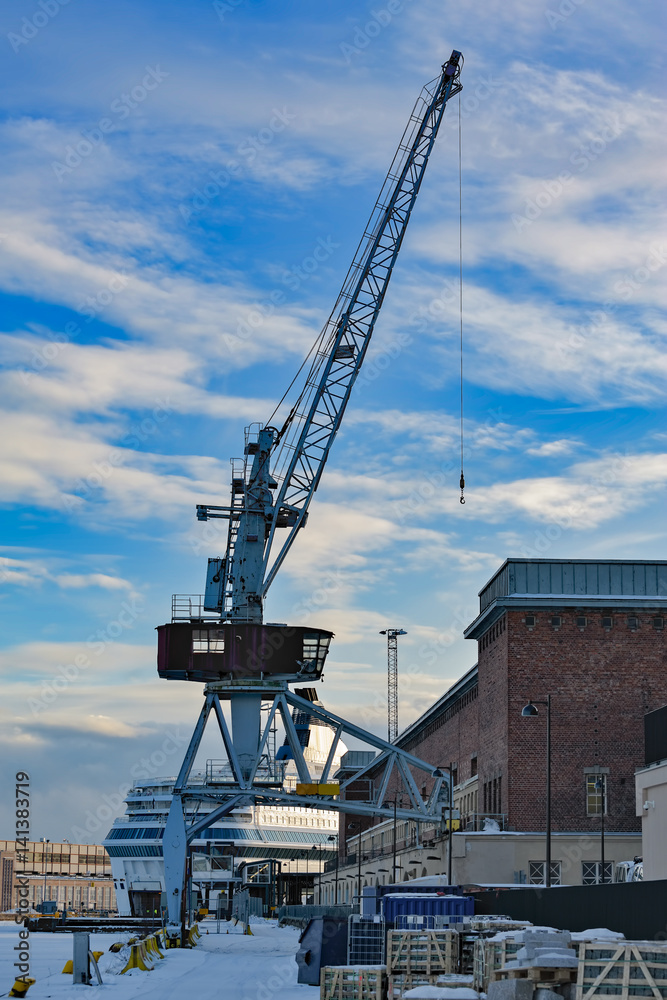 Old alone gantry crane at harbour