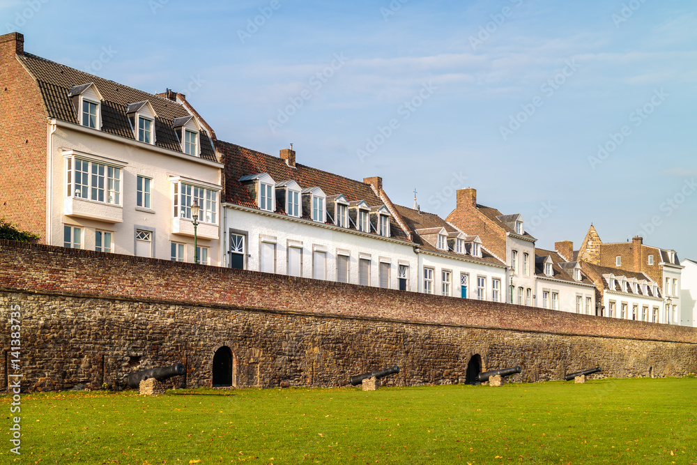 Ancient white houses in the Dutch city of Maastricht