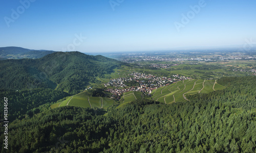 View from the Yburg to the Rhine valley in the middle the village Varnhalt_Baden-Baden_Germany