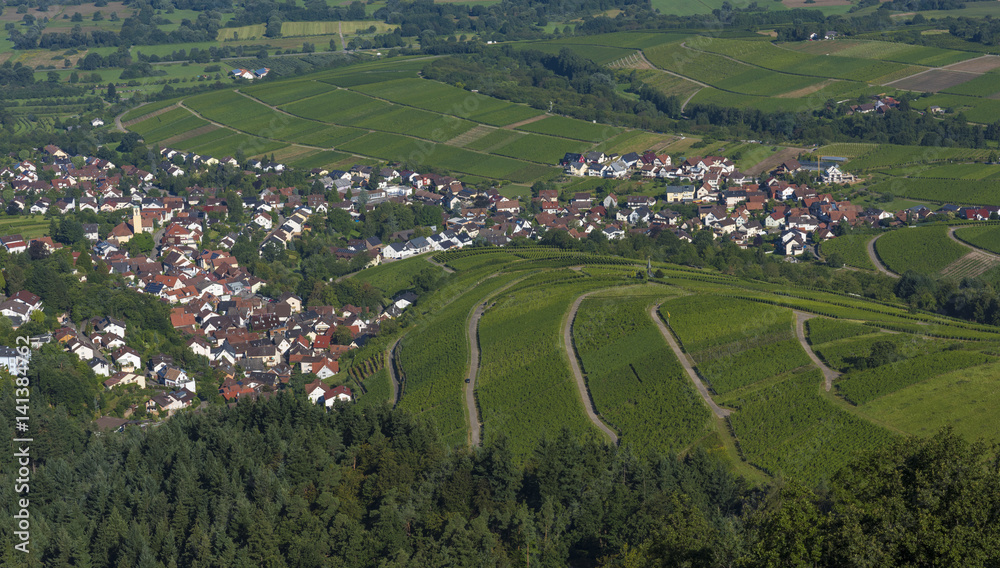View from the Yburg to the Rhine valley in the middle the village Varnhalt_Baden-Baden_Germany View from the Yburg to the Rhine valley in the middle the village Varnhalt_Baden-Baden_Germany