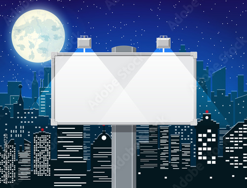 Empty urban billboard with lamp and cityscape