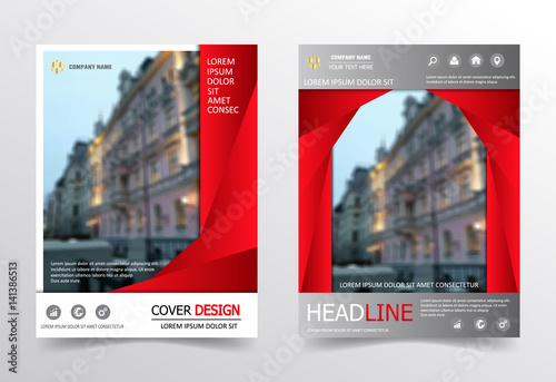 Red annual report brochure flyer design template vector, Leaflet cover presentation abstract flat background, layout in A4 size.