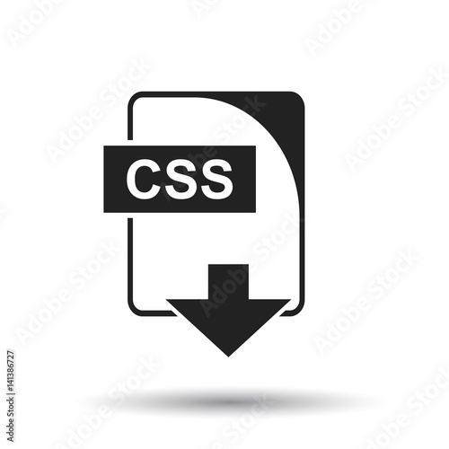 CSS icon. Flat vector illustration. CSS download sign symbol with shadow on white background.