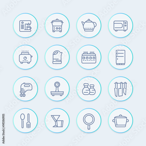 kitchen icons set in line style