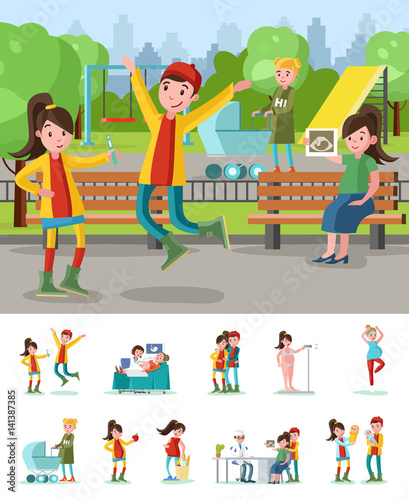 Colorful Pregnant Woman Lifestyle Composition