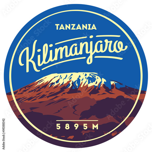Mount Kilimanjaro in Africa, Tanzania outdoor adventure badge. Higest volcano on Earth illustration. photo