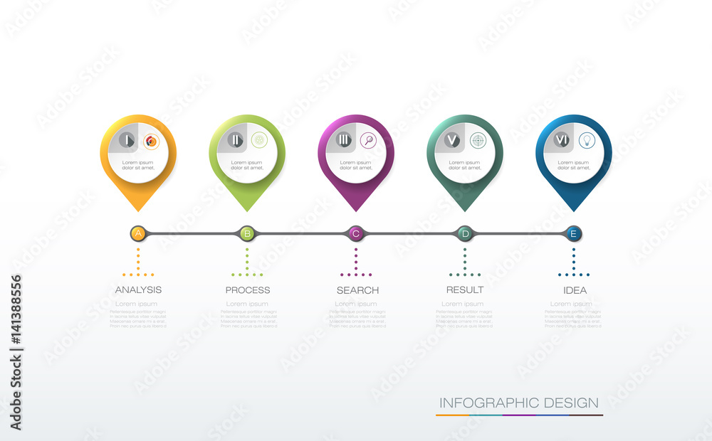 Timeline Tag Vector infographics timeline design template with label and icons, 5 ...