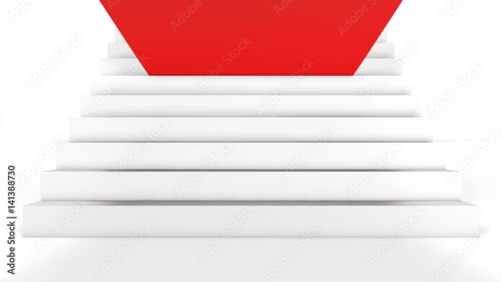 Tapis rouge se déroulant sur les marches. Rendu 3D
