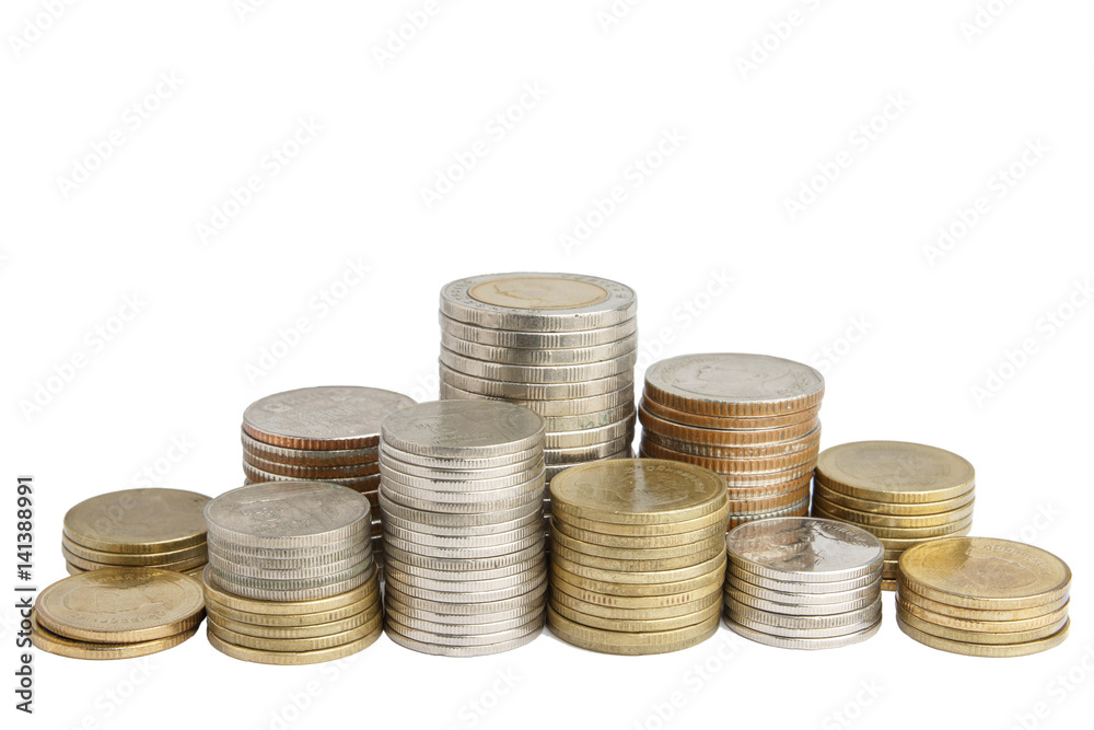 Group of Coin stacks on a white background