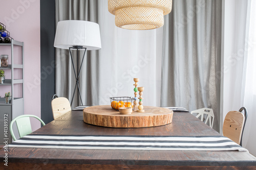 Table and round wood slab