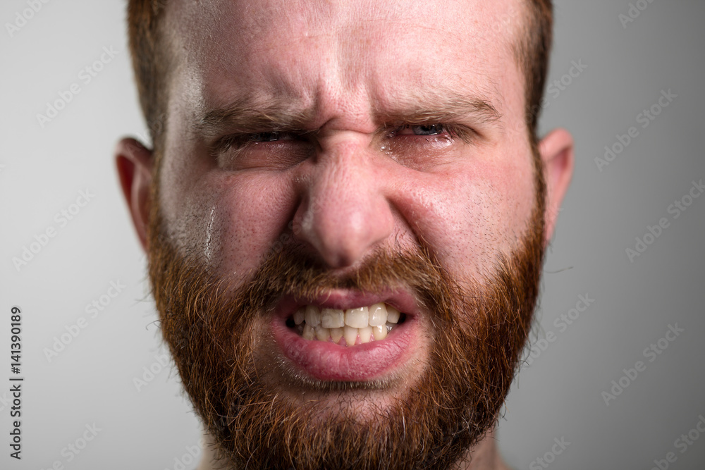 Close Up of a Crying Angry Man with Red Beard Close Up of a Crying Angry Man with Red Beard