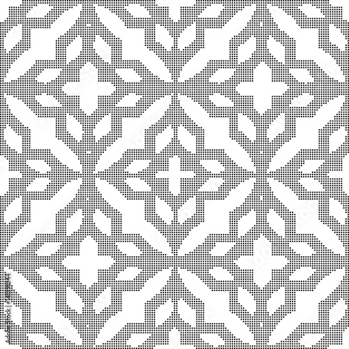 Halftone round black seamless background cross check lattice flower