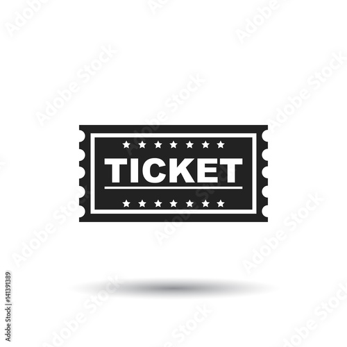 Ticket icon. Flat vector illustration. Ticket sign symbol with shadow on white background.