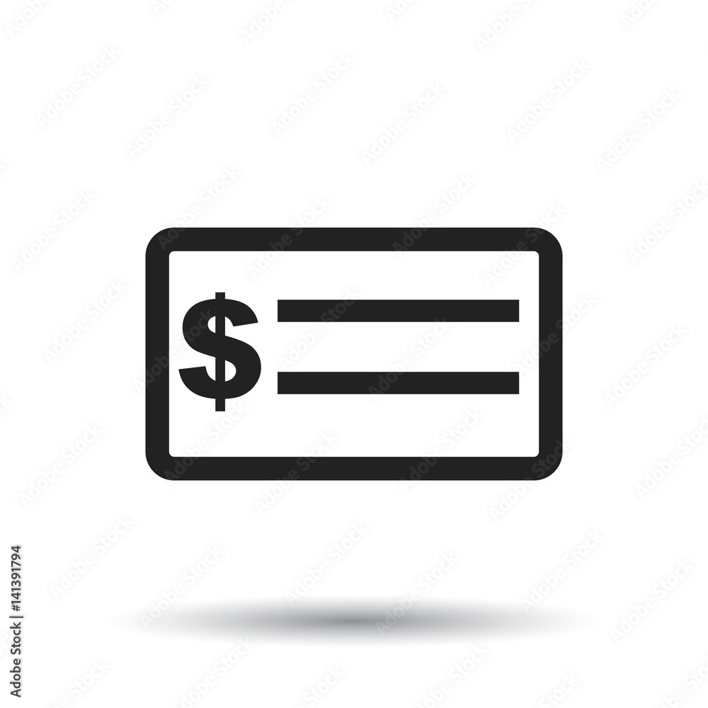 Check icon. Flat vector illustration. Check sign symbol with shadow on white background. Check icon. Flat vector illustration. Check sign symbol with shadow on white background.