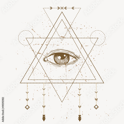 All seeing eye symbol and sacred geometry