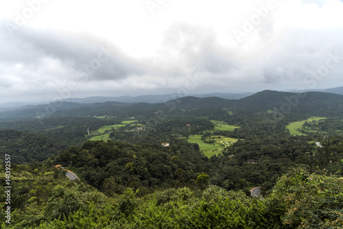 View of Kodagu (Coorg) from Raja's Seat in Madikeri, Karnataka, India. photo