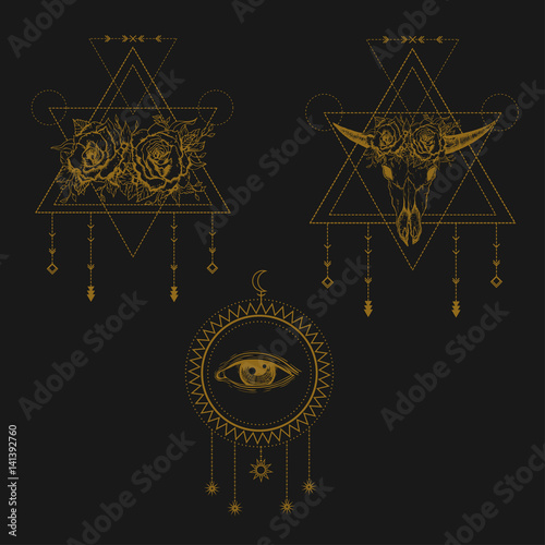 All-seeing eye symbol. Sacred geometry, third eye, buffalo skull, roses.  Tattoo design, mystic symbol. Boho hipster design. Stock Vector | Adobe  Stock