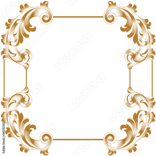Golden vintage border frame engraving with retro ornament pattern in antique baroque style decorative design. Vector.