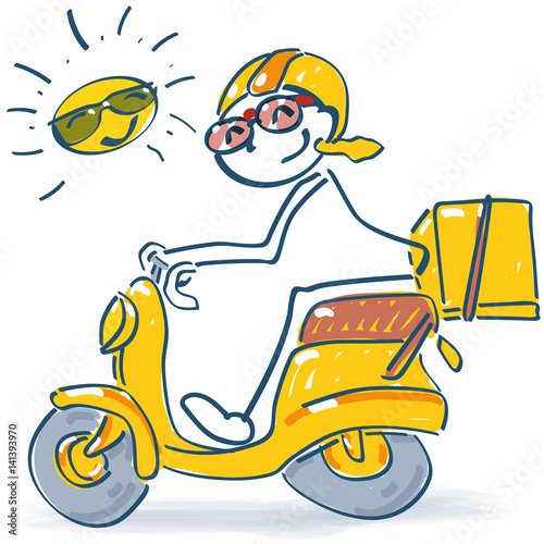 Strichmännchen fährt in den Sommerurlaub mit den Motorroller