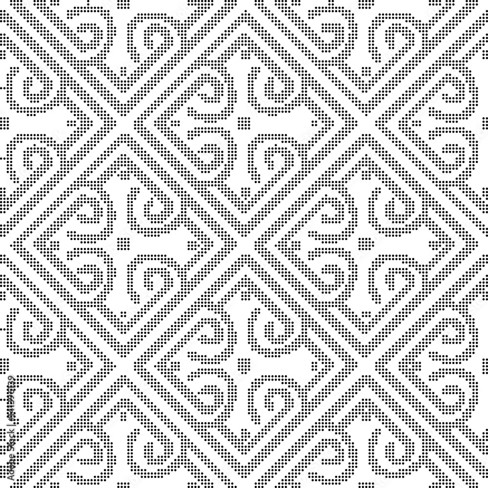 Halftone round black seamless background diamond spiral check cross