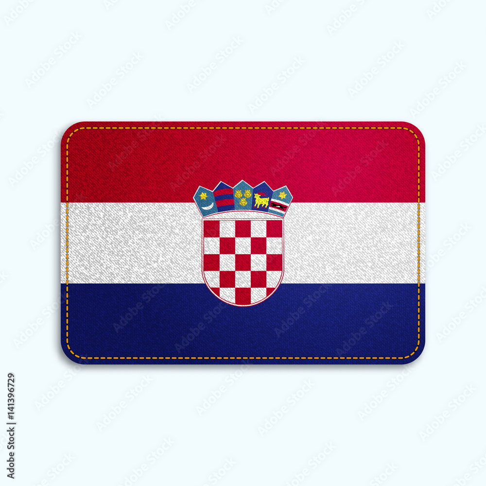 National flag of Croatia with denim texture and orange seam. Realistic image of a tissue made in vector illustration.