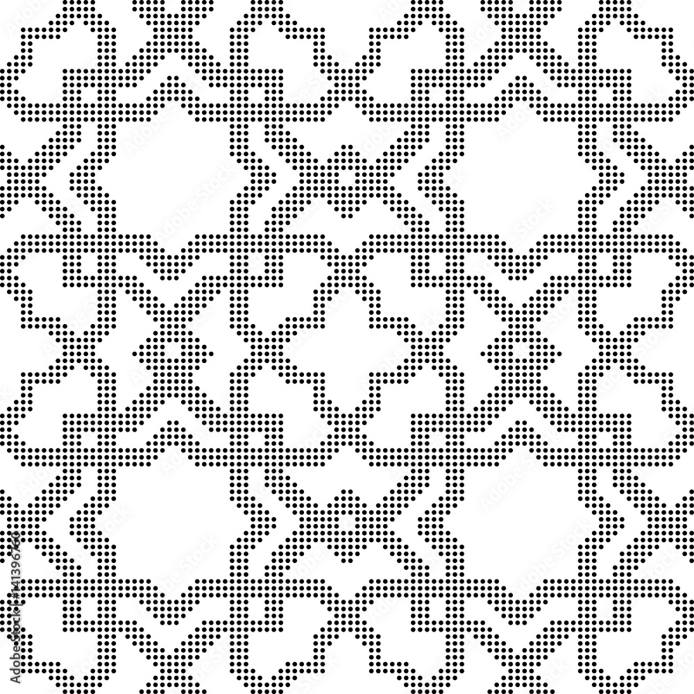 Fototapeta premium Halftone round black seamless background star check cross geometry