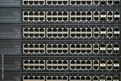 Εκτύπωση καμβά The front panel of Internet equipment installed in the server room