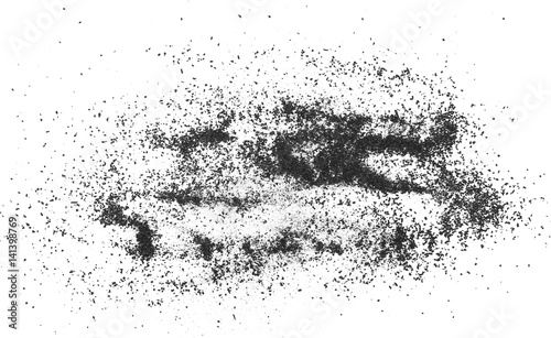 Black powder coal dust, isolated on white background 