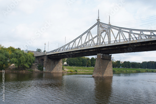 White openwork bridge over Volga river in Tver, Russia © skymoon13