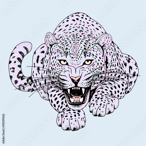 Leopard face tattoo ,Vector illustration, print