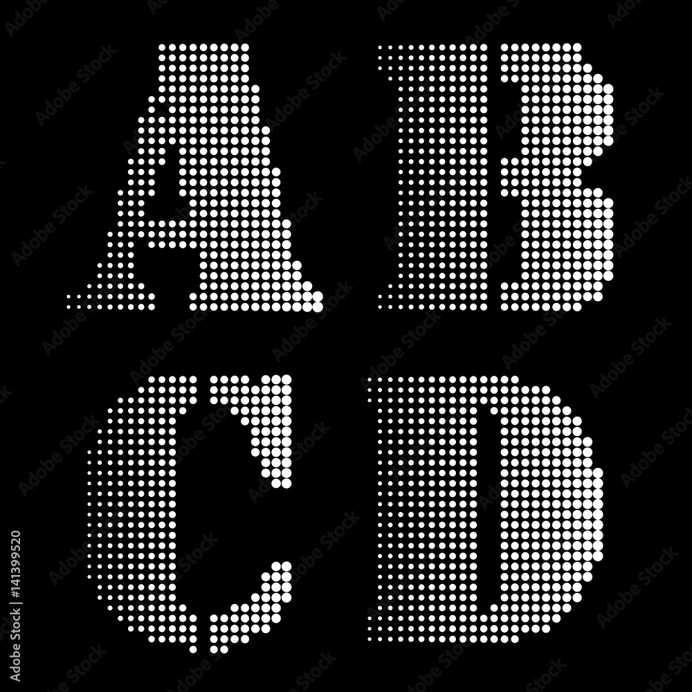 Halftone Black White Alphabet letters Numbers Notations