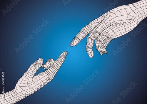 Two human hands pointing each other with index finger