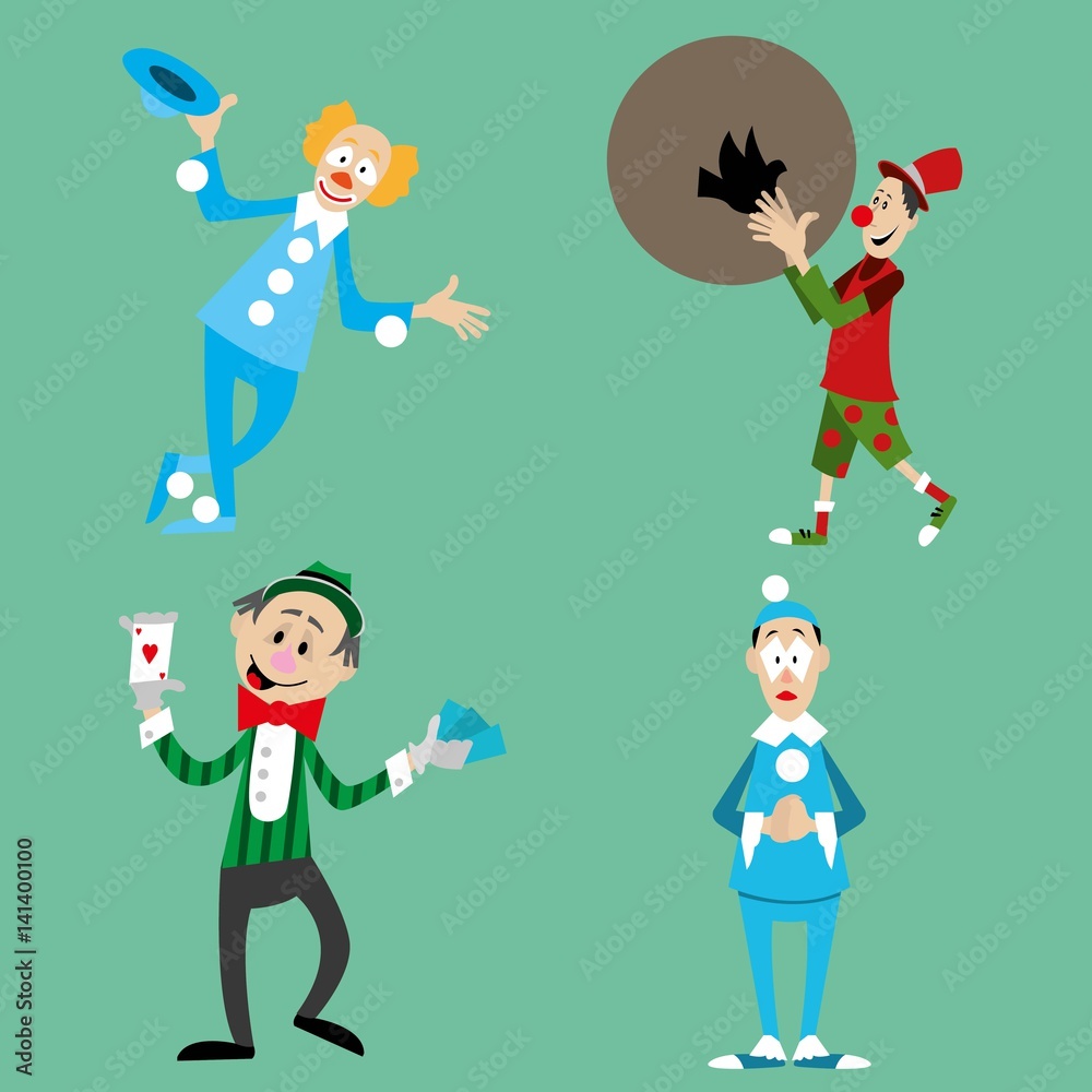 set of cute clowns. vector characters illustration set of cute clowns. vector characters illustration