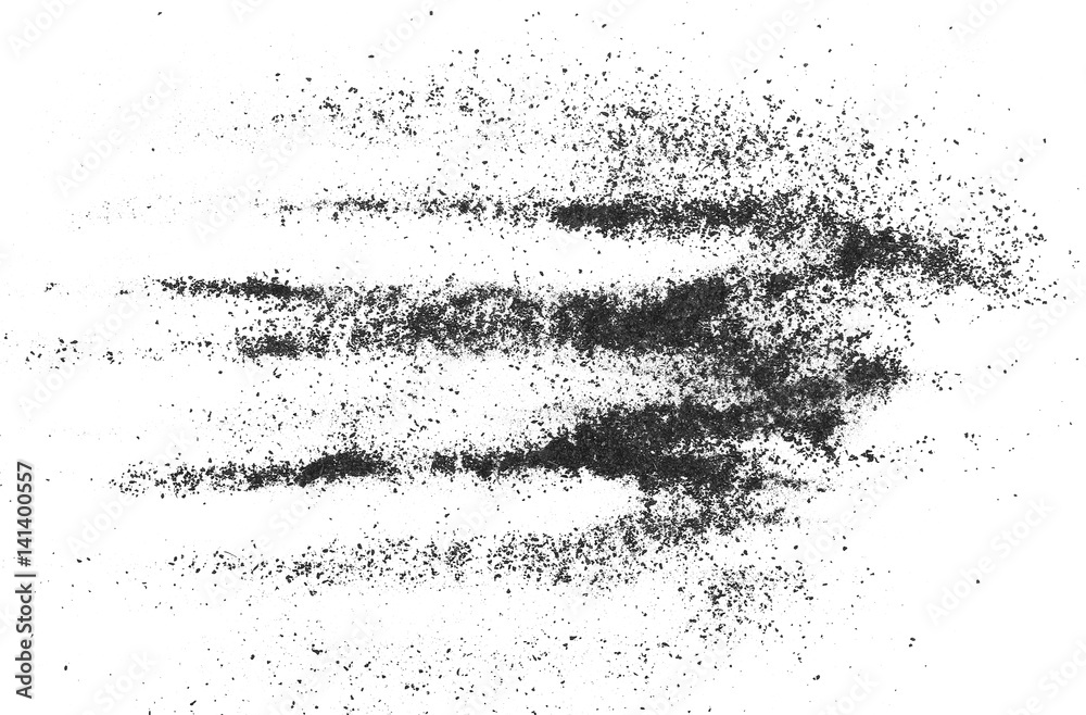 Black powder coal dust, isolated on white background
