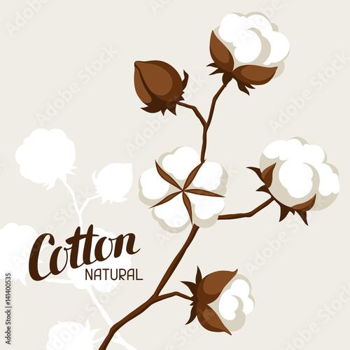 Background with cotton bolls and branches. Stylized illustration